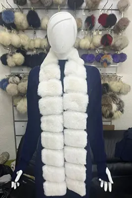A&CKÜRK Peluş Kürklü Çizgi Geçişli Uzun Atkı