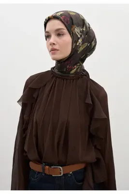 Fresh Scarfs Flower Rain Desen Pamuklu Viskon Eşarp Acı Kahve