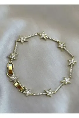 Genel Markalar ÇELİK BİLEKLİK KADIN YILDIZ MODEL ZİRKON TAŞLI ALTIN GOLD KAPLAMA ÇELİK BİLEKLİK