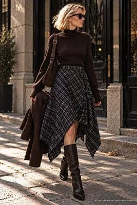 ibeeka HighLand Asimetrik Mendil Kesim Ekose Etek