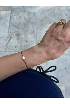 Hoop jewelery incili çelik dorika kırmızı ip bileklik