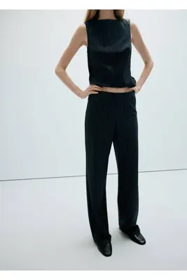 MANGO Woman Düz kesimli tebeşir çizgili pantolon