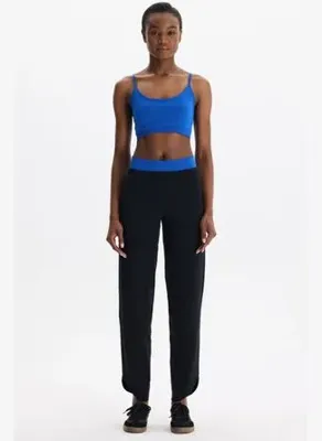 COMEUP Beli Çift Renk Kemerli Hafif Dokulu Rahat Pantolon Siyah Kemer Rengi Canlı Cobalt
