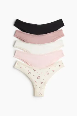 H&M 5'li Pamuklu ve Dantel Şeritli Brazilian Külot
