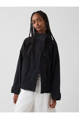 GAP Kadın Siyah Poplin Oversized Anorak Ceket