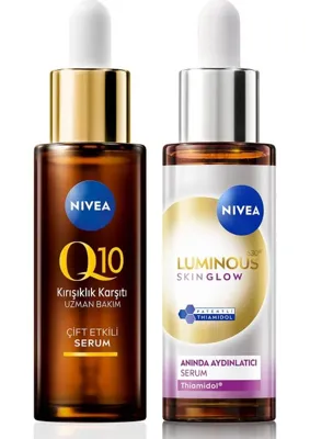 Myg Plus Nivea LUMINOUS630 Skin Glow Anında Aydınlatıcı Cilt Bakım Serumu 30ML ve Q10 Kırışıklık Karşıtı Serum 30ML