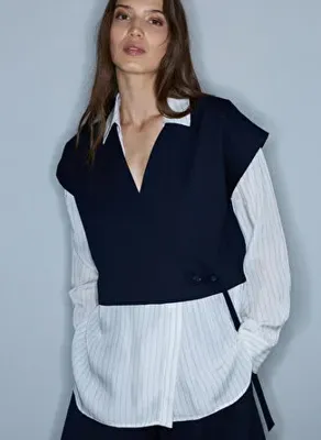 İpekyol Lacivert Kadın Regular Fit Çizgili Gömlek Ceket IW6260148011015