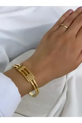 Genel Markalar Kadın Çelik Kaburga Kelepçe Gold Renk Bileklik