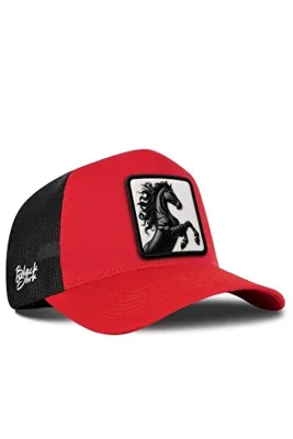 BlackBörk At Logolu Kırmızı-Siyah Trucker Şapka
