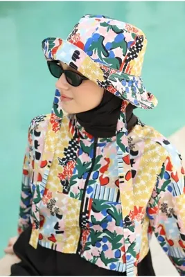 HE-QA Bucket Şapka Patchwork Desen