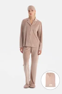 Dagi Mürdüm Travel Ribli Kadife Gömlek Pantolon Pijama Seti