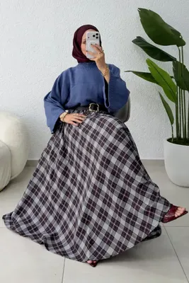 zhrcelebi Ekose Desenli Etek - GRİ
