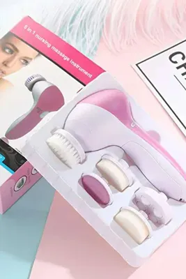 Genel Markalar Lüks Seri 5 in 1 Pilli Yüz Temizleme, Masaj ve Peeling Fırçası Seti Cilt Canlandırıcı Sıkılaştırıcı