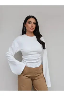 ESRAHELVACI Yan Büzgülü Uzun Kol Bluz