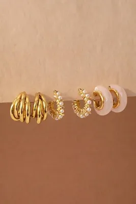New Obsessions 6'lı İnci ve Akrilik Detaylı Halka Küpe Seti