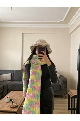 Moda Biçer El Örgüsü Atkı Puffy Moda Biçer