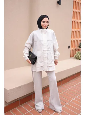 İmaj Butik Gri Taş Garnili Tunik Pantolonlu Modal Takım