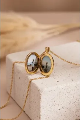 Ricco Jewellery 14 K Gold Kaplama 925 Ayar Gümüş Kişiye Özel Kapaklı Fotoğraflı Kolye