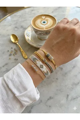 NevoAccessory Kadın Etnik Desenli 4'lü Miyuki Gri Bileklik Set
