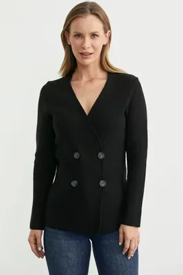 Sementa Maskülen Kruvaze Triko Ceket - Siyah