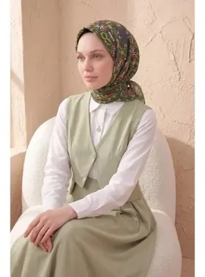 Silk Home Soft Eşarp Geometrik Kına Yeşili 90x90