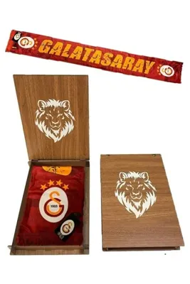 Galatasaray Armalı Lisanslı Kaşkol Şal Atkı Hediyelik Ahşap Kutulu