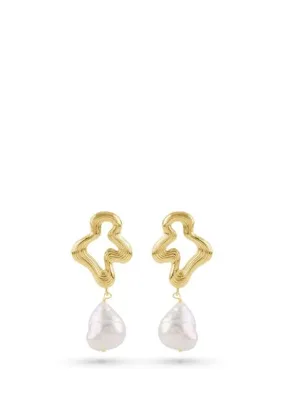 Ecru Atelier Valeria Beyaz İnci Taşlı Gold 925 Ayar Gümüş Kadın Küpe