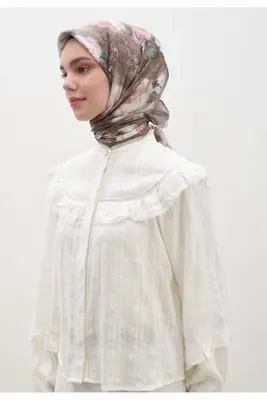 Fresh Scarfs Vintage Rose Desen Pamuklu Viskon Eşarp Vizon