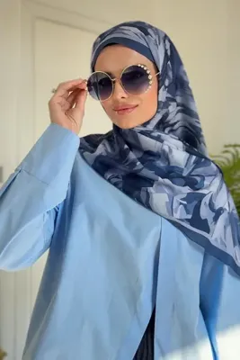 Madame Polo Sinder Desen İtalyan İpeği Şal - Lacivert
