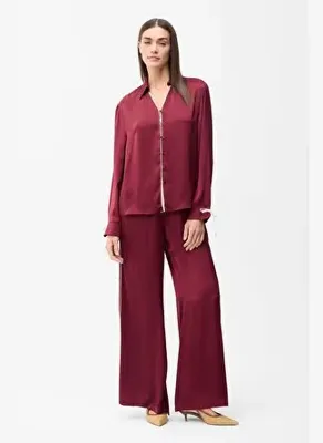 Love My Body Bordo Beli Lastikli Cep Detaylı Pantolon