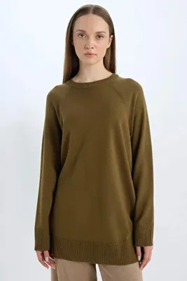 DeFacto Regular Fit Bisiklet Yaka Basic Düz Triko Kazak Tunik C4474AX24AU