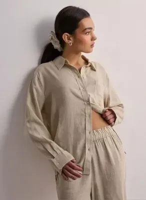 ONLY Krem Kadın Gömlek ONLSIESTA L/S LINEN BL OVS SHIRT PN