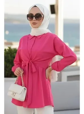 Neva Style Bağlama Detaylı Fuşya Tesettür Tunik 20316F