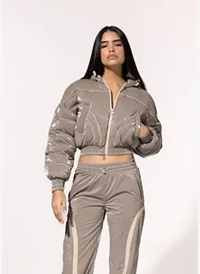 Şebnem Günay Metallic Quartz Crop Puffer Coat
