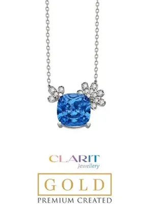So Chic Created Aquamarine Taşlı Clarit Serisi 14 Ayar Beyaz Altın Kolye