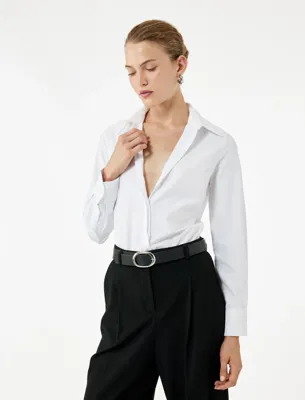 Koton Regular Fit Klasik Yaka Uzun Kollu Poplin Gömlek