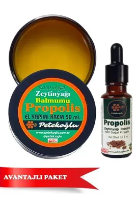 Petekoğlu El Yapımı 50ml Propolis Zeytinyağı Balmumu Krem Ve %10 Propolis Zeytinyağı Bazlı Damla 20ml