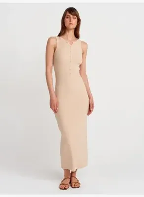 Dilvin 91467 Düğme Detaylı Maxi Boy Elbise