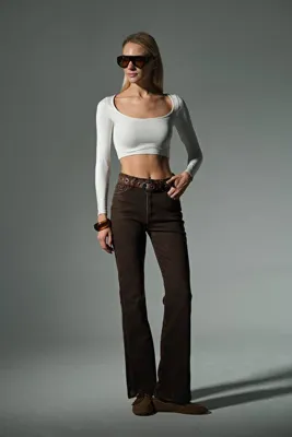Maule Yüksek bel kot, ispanyol paça esnek denim kumaş kadın fit and Flare jean pantolon @flares