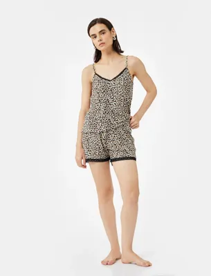 Koton Dantel Detaylı Leopar Desenli Şort Pijama Altı