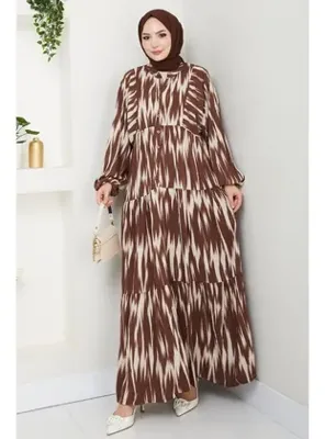 InStyle Salaş Fırça Desen Viskon Elbise Kahverengi
