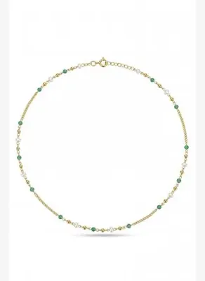 FRNCH 925 Ayar Gümüş Jade ve İnci Taşlı Altın Renk Kadın Kolye FRJ30997-1097-GY