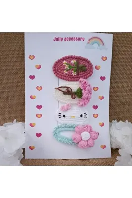 Jolly accesory Çok Renkli 4'lü Anne Ve Çocuk Örgü Çıt Çıt Ve Otomatik Klipsli Toka Seti