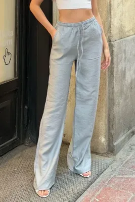 la & vetta Gri Keten Karışımlı Bol Kesim Pantolon