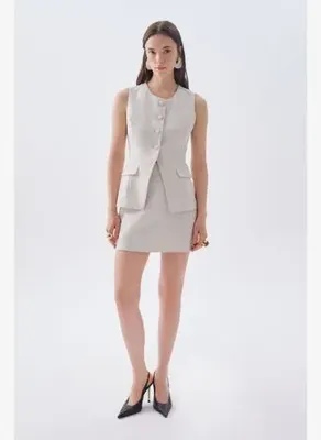 Mudo Kadın Ekru Tüvit Mini Etek 