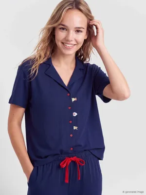 LCW Young Gömlek Yaka Baskılı Pijama Üst