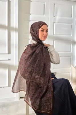 Silk Home %100 Vual İpek Şal Desenli Kahverengi Tonlu 70X190
