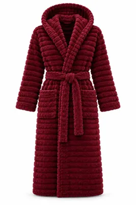 Queenie Weldora Peluş Bordo Welsoft Kapüşonlu Sabahlık