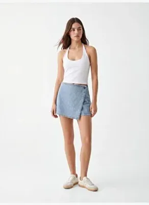 Ltb Rosanna Çapraz Kapamalı Jean Light İndigo Şort Etek