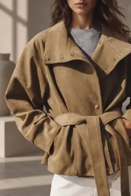 qeteen Kadın Dik Yaka Kuşaklı Düğmeli Kısa Ceket – Trend Viral ZR Model Şık Günlük Dış Giyim